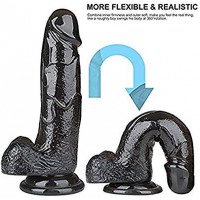 Popular 6'' Lifelike Waterproof Body Safety Silicone Soft Black Dildo Vibrator Female DNV25