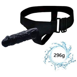 Natural 8 inch Soft & Flexible Black Solid Strap On Dildo Vibrator with Belt Harness SO26